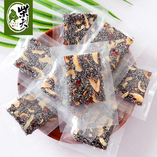 Chaifu coarse grain walnut kernel, wolfberry black sesame nutritious cake 255g bag cut cake traditional snack snack food