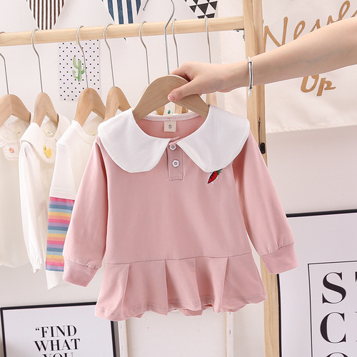 2020 Autumn Korean version of baby girl's new cartoon long-sleeved dress single piece 0-5 years old children's skirt trendy wholesale