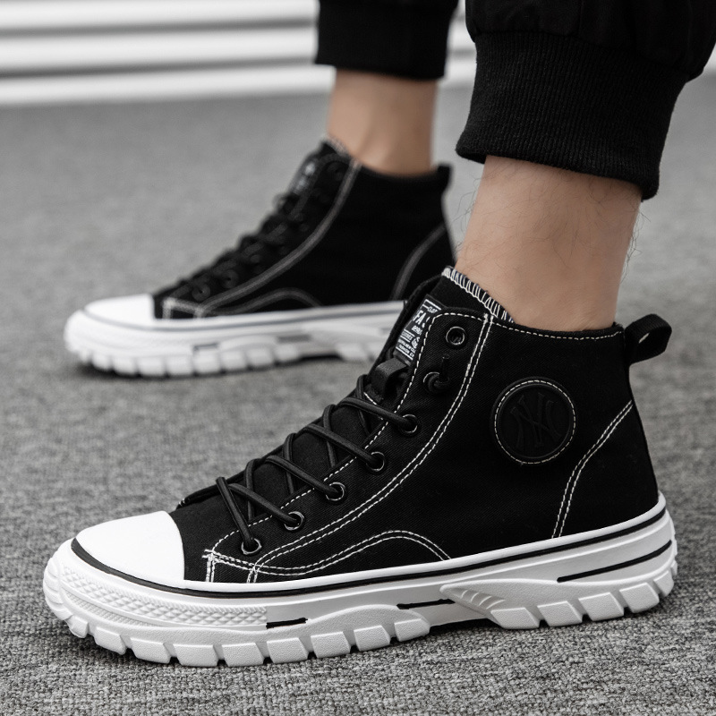 Spring and Autumn New Men's High-Top Canvas Shoes, Korean Style Trendy Sports and Casual Shoes, Fashionable Shoes, Student Sneakers Spring and Autumn New Men's High-Top Canvas Shoes, Korean Style Trendy Sports and Casual Shoes, Fashionable Shoes, Student Sneakers
