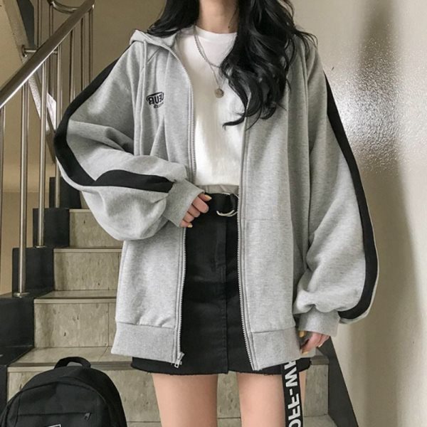 Sudadera fina de otoño temprano 2026, estilo coreano Harajuku, con letras bordadas, chaqueta con cremallera para mujer, talla grande, a la moda