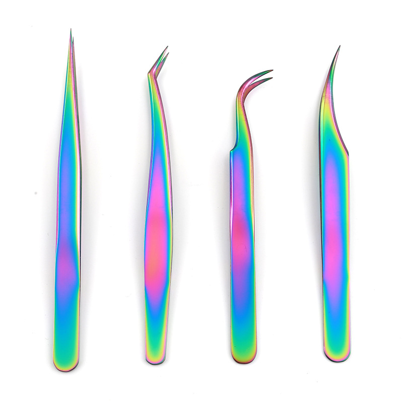 Injerto de pestañas postizas pinzas de floración de color titanio clip de plumas de oro precisión de acero inoxidable pinzas de pestañas coloridas herramienta de belleza de pestañas