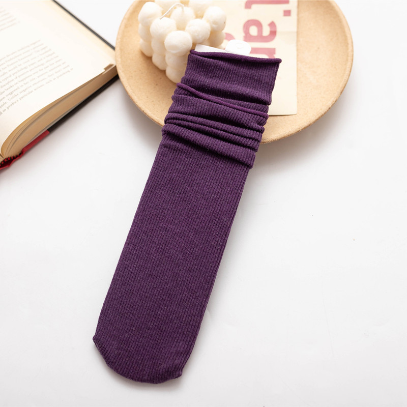 Calcetines de pila para mujer Otoño e Invierno gruesos de Cachemira delgada a rayas de color sólido calcetines de media pantorrilla de corte suelto curling calcetines de confinamiento de mujeres embarazadas