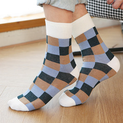 Men's crew socks with grid pattern, colorful, autumn and winter edition, cotton, INS trendy, Korean version, college style, Japanese long socks, dropshipping