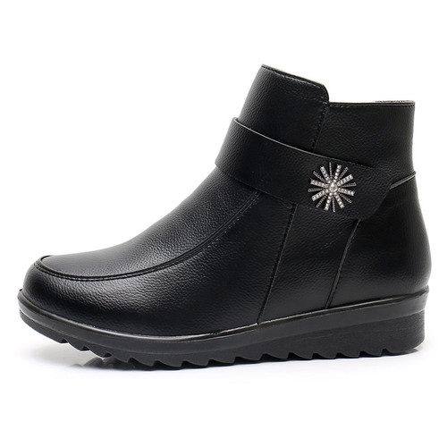 New autumn and winter wool cotton shoes for middle-aged and elderly mothers soft-soled non-slip cowhide women's shoes plus velvet thickening women's short boots