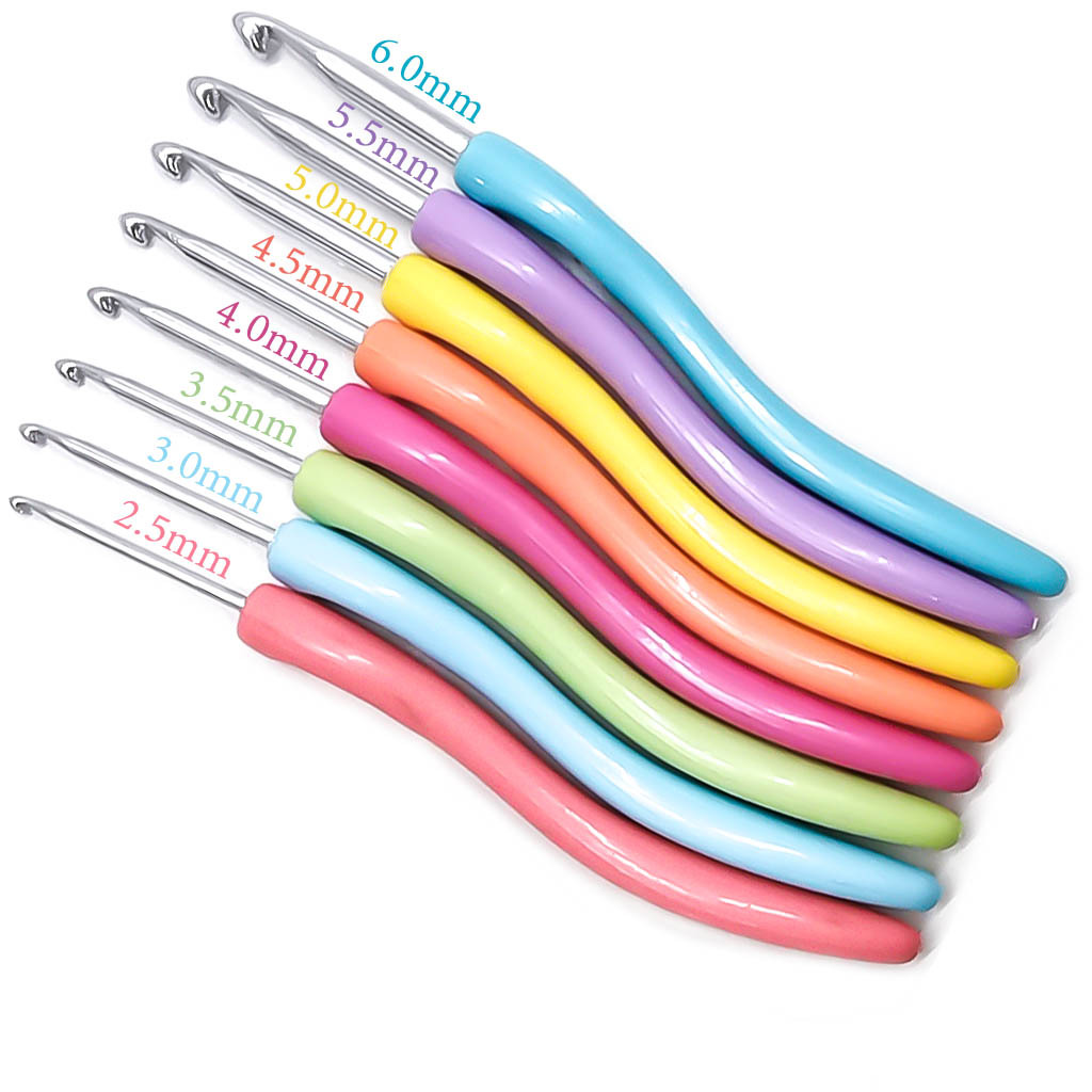 Suéter aguja de tejer herramienta pequeño mango curvo suave color aluminio crochet conjunto de 8 envases blister