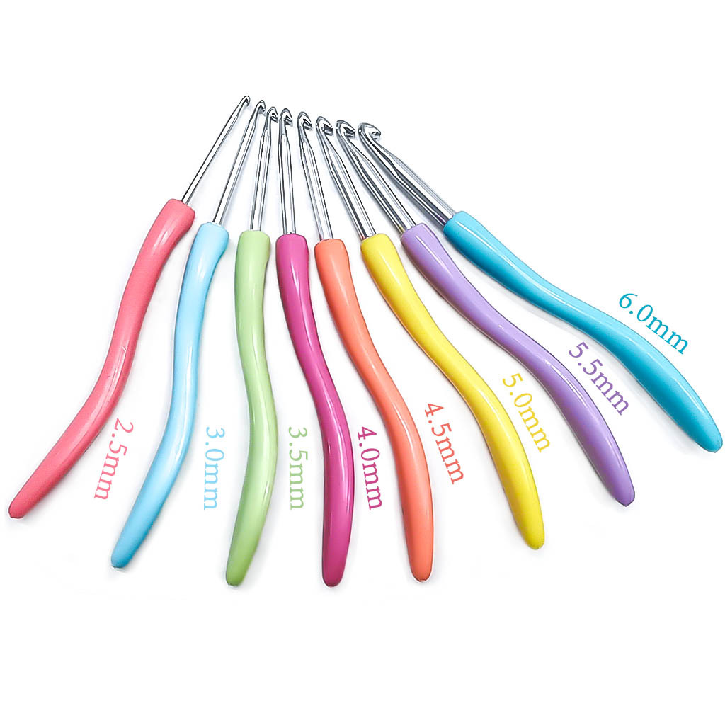 Suéter aguja de tejer herramienta pequeño mango curvo suave color aluminio crochet conjunto de 8 envases blister