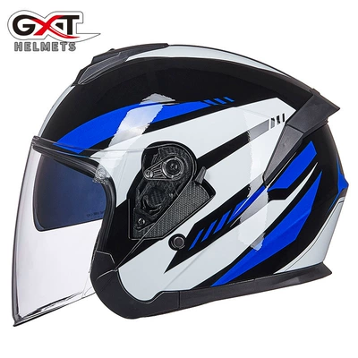 Motosiklet kaskı (dəbilqə) — Electric Motorcycle Helmet, Four-Season Sun - 703-bright-black-and-blue-flowers-m