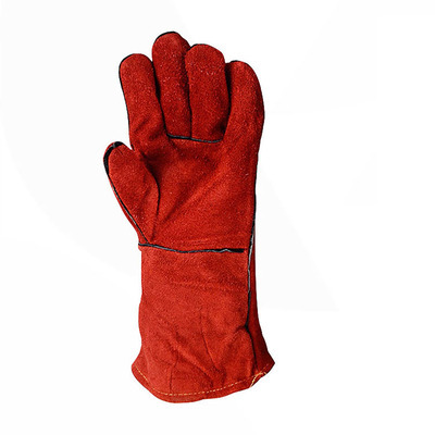 Delta 205515 guantes de soldador de piel de vaca aislamiento térmico a prueba de quemaduras guantes de protección laboral alargados 35CM rojo