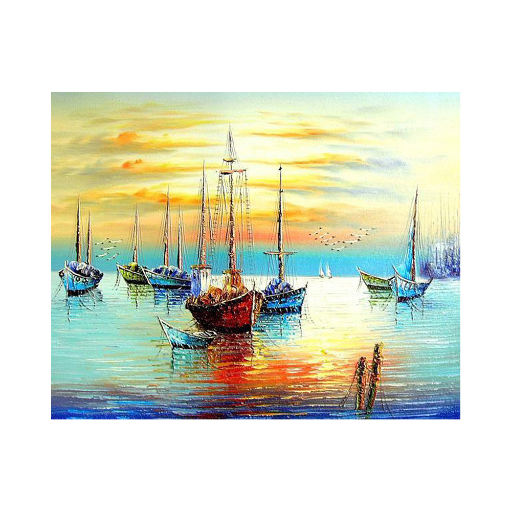 Fishing Boat at Sunrise Painting Kit