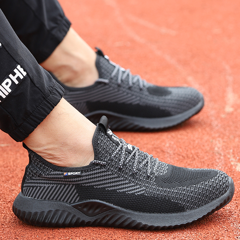 Zapatos de protección laboral puntera de acero para hombres anti-aplastante anti-perforación volador tejido transpirable ligero inferior suave resistente al desgaste sitio de construcción zapatos de seguridad zapatos de trabajo