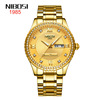 nibosi Gold watch, calendar, men's solid steel belt, waterproof swiss watch, men's watch, 30m