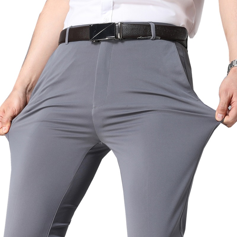 Pantalones de traje de negocios delgados de primavera y verano Pantalones casuales de los hombres pantalones de mediana edad y ancianos sueltos rectos pantalones de hombre elásticos de seda de hielo pantalones de traje de los hombres