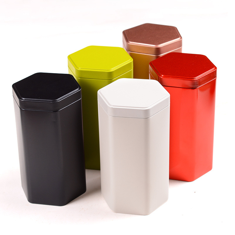 Té universal puede caja de hierro creativo hexagonal hojalata puede té negro té blanco té verde pu'er helado tarro de hierro