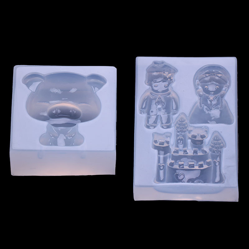 Espejo de epoxi joyería cristal molde DIY lindo cerdo Castillo Príncipe princesa decoración Silicona