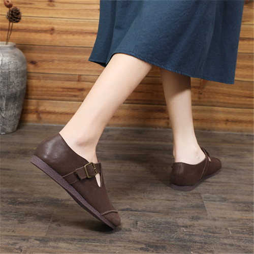 Retro Original Forest System Women's Flat Comfort Matchable Handmade Leather Artistic Women's Shoes 2011-25
