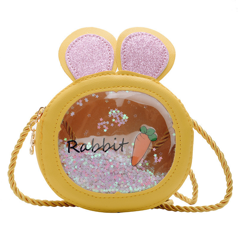 Bolso pequeño lindo de los niños bolso de los nuevos niños de las mujeres Orejas de conejo bolso de hombro transparente bolso de la moneda del hombro de la historieta de la moda