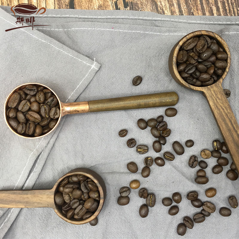 Cuchara para granos de café de madera de nogal con mango largo, cuchara medidora de madera maciza, cuchara medidora de café de cobre, estilo retro de 10g. image 2
