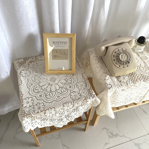 ins crocheted tablecloth bedside cover retro literary home soft decoration coffee table placemat table mat Korean blogger chic