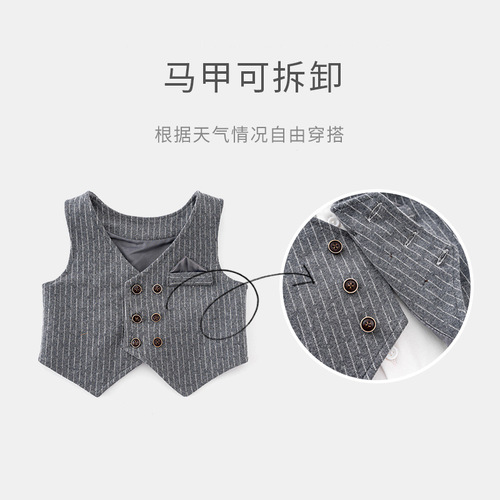 Stylish Boy Set Spring and Autumn Children's Clothes Baby First Birthday Dress Boy Baby Vest Gentleman Three-Piece Set Wholesale