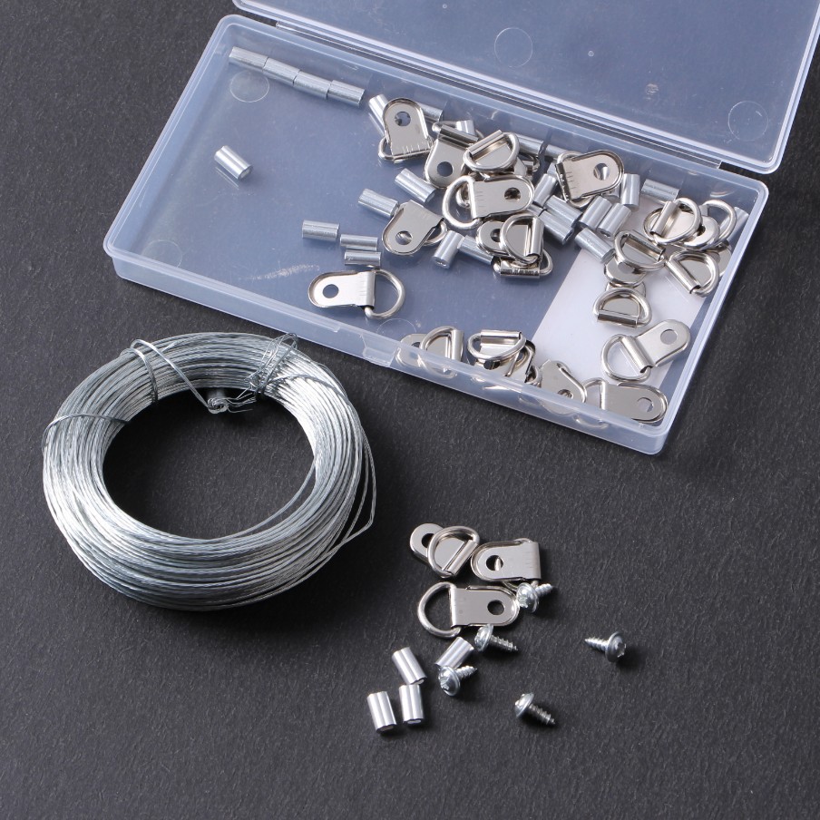 En stock suministro colgando pintura alambre cuerda foto marco cuerda gancho aluminio hebilla traje colgando pintura accesorios combinación