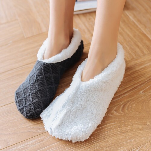 Cross-border autumn and winter socks wool sherpa solid color floor socks sweet and warm women's thickened socks sets confinement socks