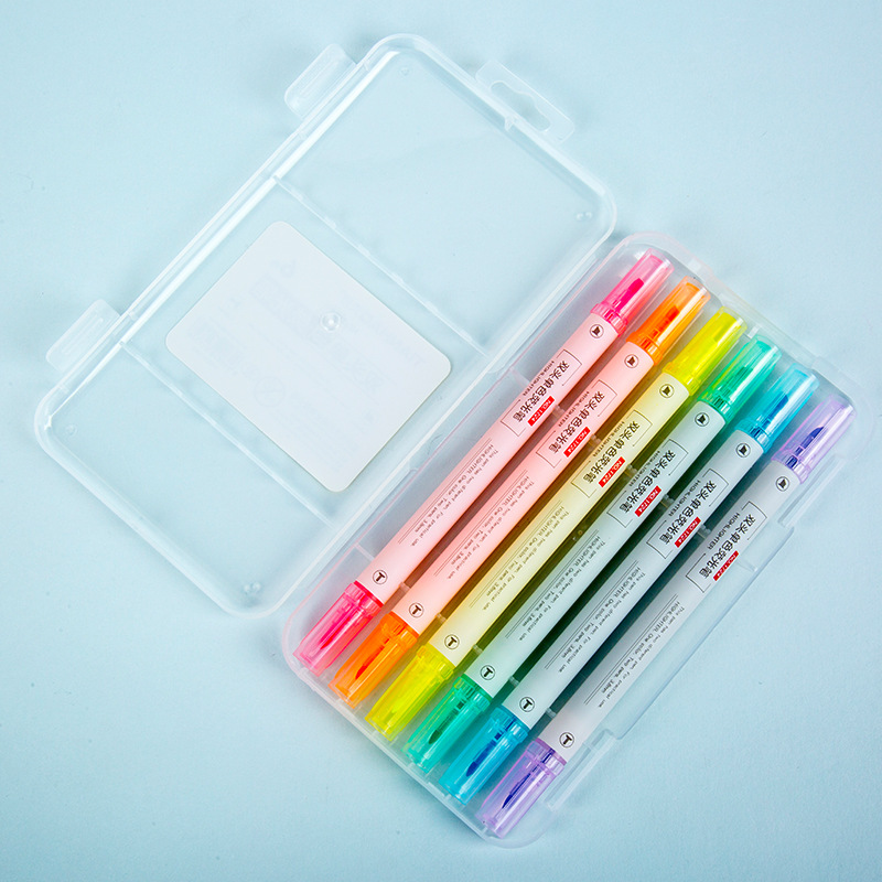 1724 de doble cabeza de color resaltador estudiante DIY diario pluma 1PP caja 6 colores 6 oblicua cabeza redonda marcador pluma
