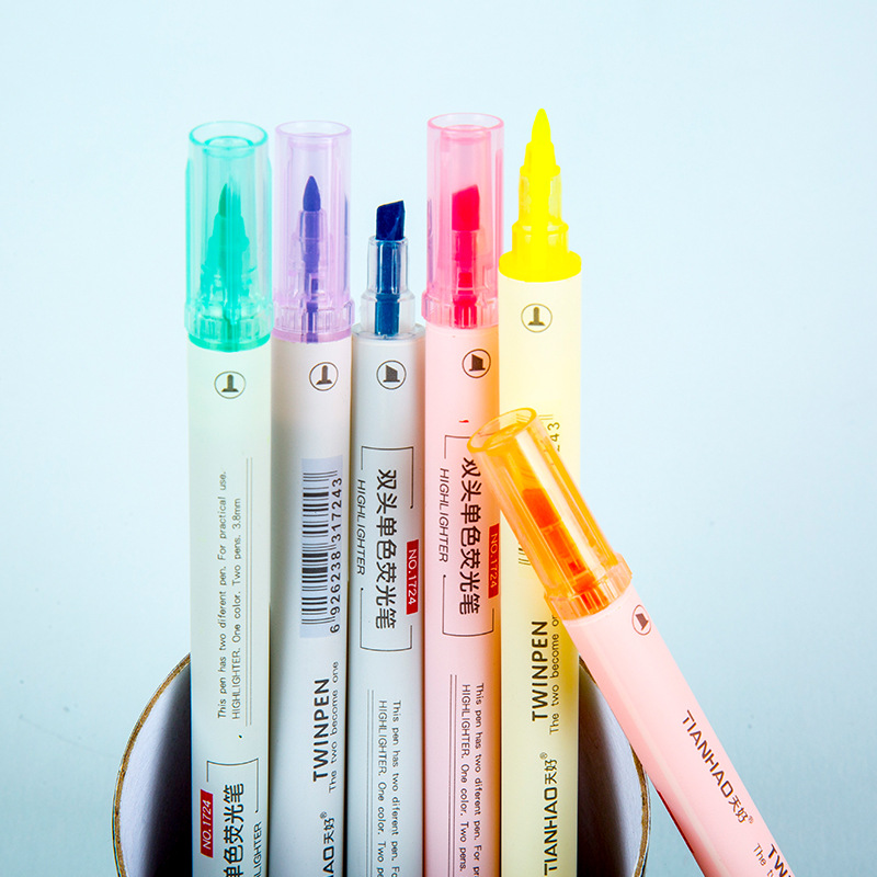 1724 de doble cabeza de color resaltador estudiante DIY diario pluma 1PP caja 6 colores 6 oblicua cabeza redonda marcador pluma