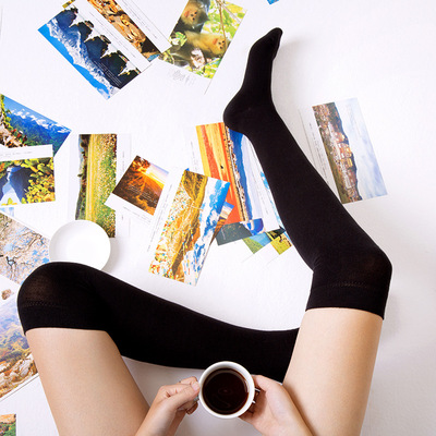 meikan Solid Cotton socks Lanky Stockings Wide mouth striped socks Cross border Overknee Knee pads Cotton socks