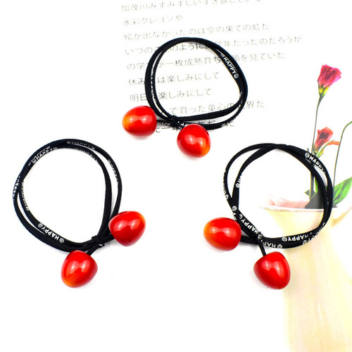 Korean ins style red cherry hair band trendy hair tie rubber band hair rope head flower Yiwu jewelry wholesale