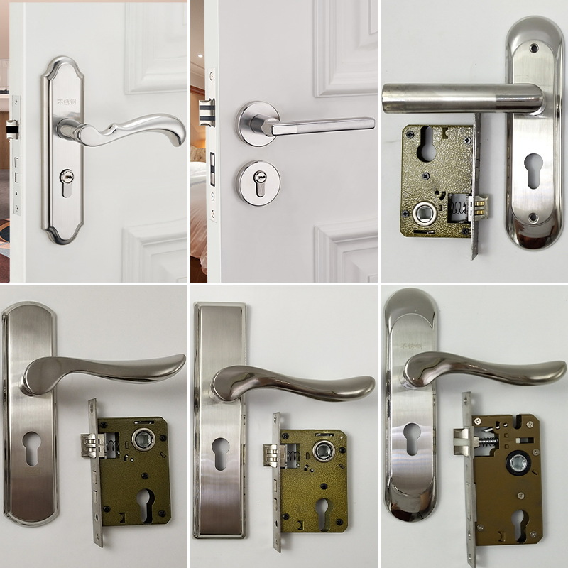 Cerradura de Acero Inoxidable para Puerta de Madera de Dormitorio, Cerradura de Manija Silenciosa, Precio Especial de Fábrica, Cerradura de Ingeniería, Universal para Uso Doméstico.