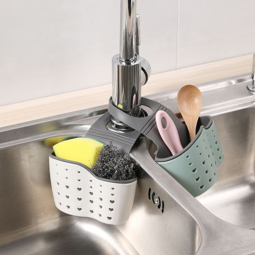 Double-layer stackable sink sponges drain hanger storage rack basket faucet holder shelf drain basket