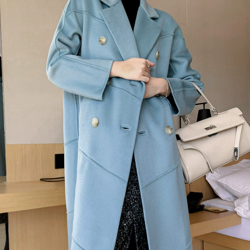 Осенне-зимнее качественное MAX * Двухстороннее толстое длинное пальто GLACIER Blue Water Ripple H-образная тонкая куртка женская