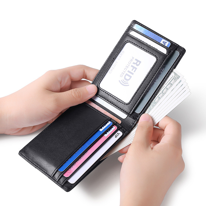 Cross-border new European and American men's fashion leather wallet anti-RFID theft brush short beauty clip hand push card holder wallet Cross-border new European and American men's fashion leather wallet anti-RFID theft brush short beauty clip hand push card holder wallet