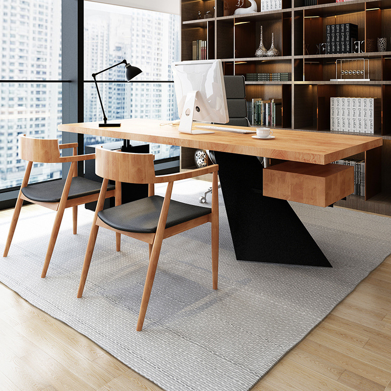 LOFT Industrial style solid wood office table Nordic boss general manager President modern minimalist computer table and chair combination