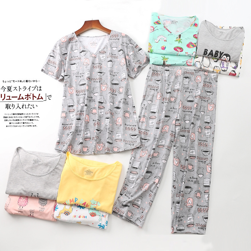 Pajamas Women's Summer Short-sleeved Plus Fat Thin Women's Home Suit Cute and Fresh Set of Hair