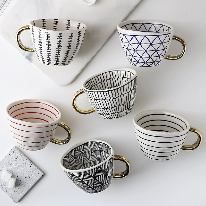 Керамическая домашняя чашка для завтрака с простым дизайном, Nordic hand-painted, большого объёма, нестандартная форма, офисная кофейная чашка
