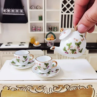 袖珍物语迷你陶瓷儿童茶具1:6过家家益智厨房玩具dollhouse娃娃屋