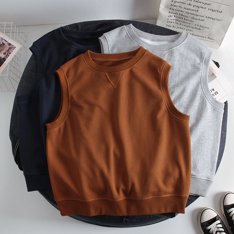 All-Match Fashionable Vest Women's Loose All-Match Round Neck Pullover Sleeveless Sweater ins Fashionable Vest Cotton Top