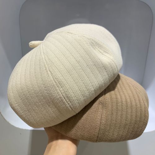 Beret women's autumn and winter woolen striped bud octagonal hat Internet celebrity Korean version Japanese style British big head painter's hat