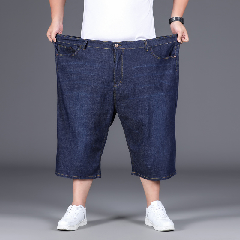 Plus tamaño pantalones cortos de mezclilla verano de los hombres más tamaño gordo chico de cinco puntos pantalones súper gordos pantalones cortos de moda al por mayor
