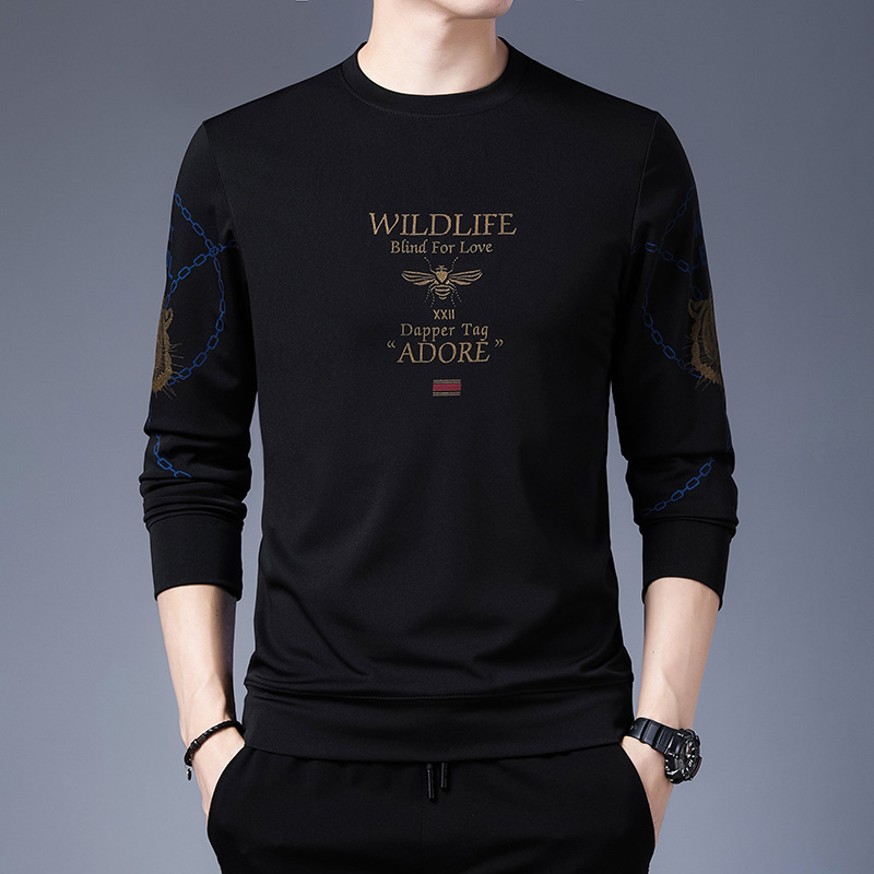 Men's Spring and Autumn Long Sleeve T-Shirt Fashion Crewneck Base Shirt Men's Bee Series Men's Casual Sweater Trendy Hair