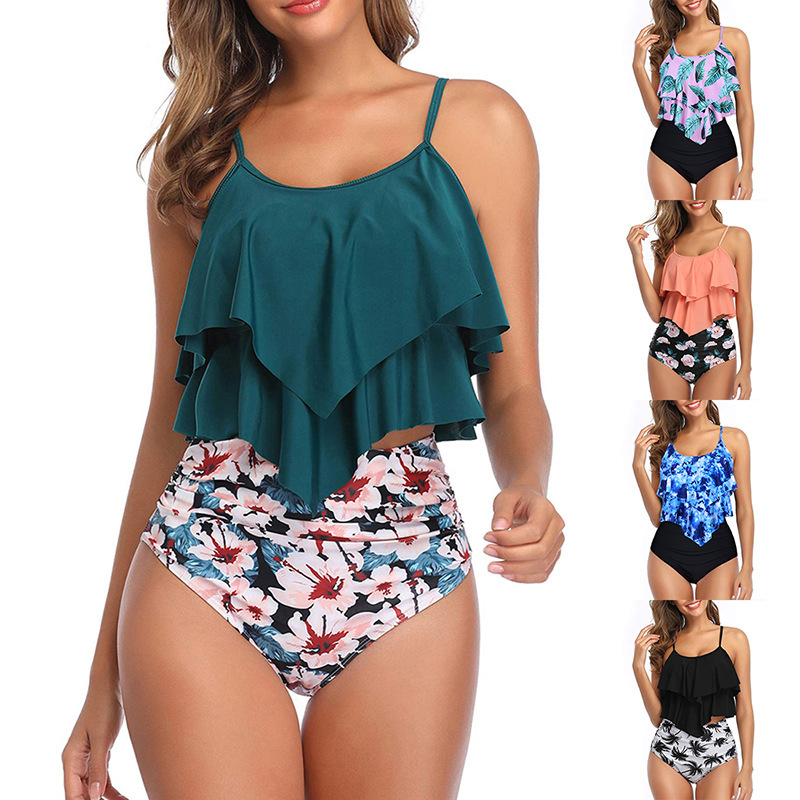 Amazon Explosions Ruffled bikini 2020 New European and American High Waist Swimsuit Women's Cross-border Swimsuit bikini