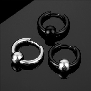 Fashion Titanium Steel Earrings Distinctive Round Line with Ball Men's Stainless Steel Ear Buckle Trendy Jewelry All-match Korean Earrings