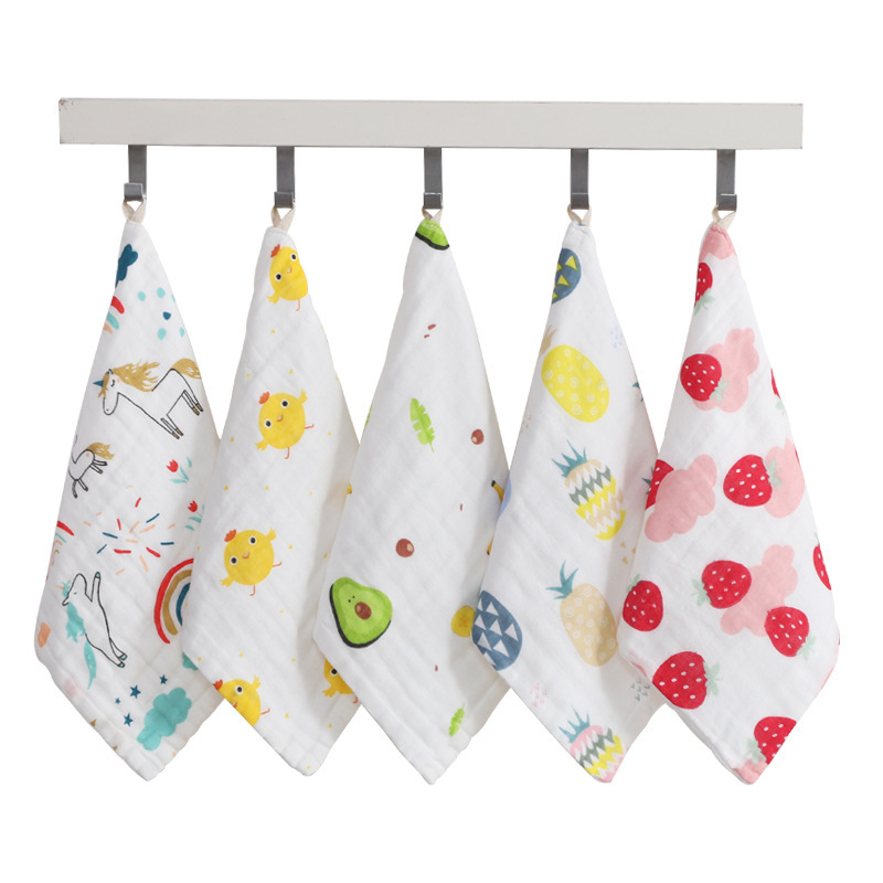 25*50 toalla pequeña de algodón de seis capas de alta densidad suave absorbente gasa de 6 capas Toalla de cara para niños Toalla de algodón de burbuja para niños