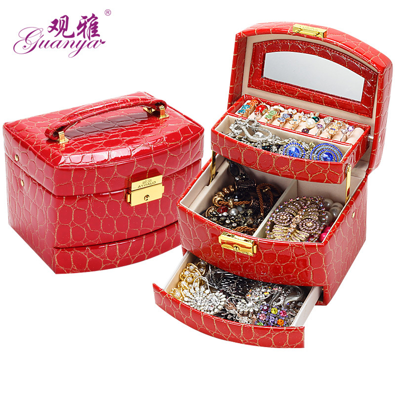 观雅皮革小号自动盒  pu皮首饰盒 礼品盒 饰品收纳盒 珠宝盒 观雅