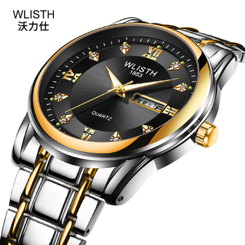 Foreign trade watch dropshipping men's watch waterproof men's watch steel band watch double calendar quartz watch fashion watch wholesale