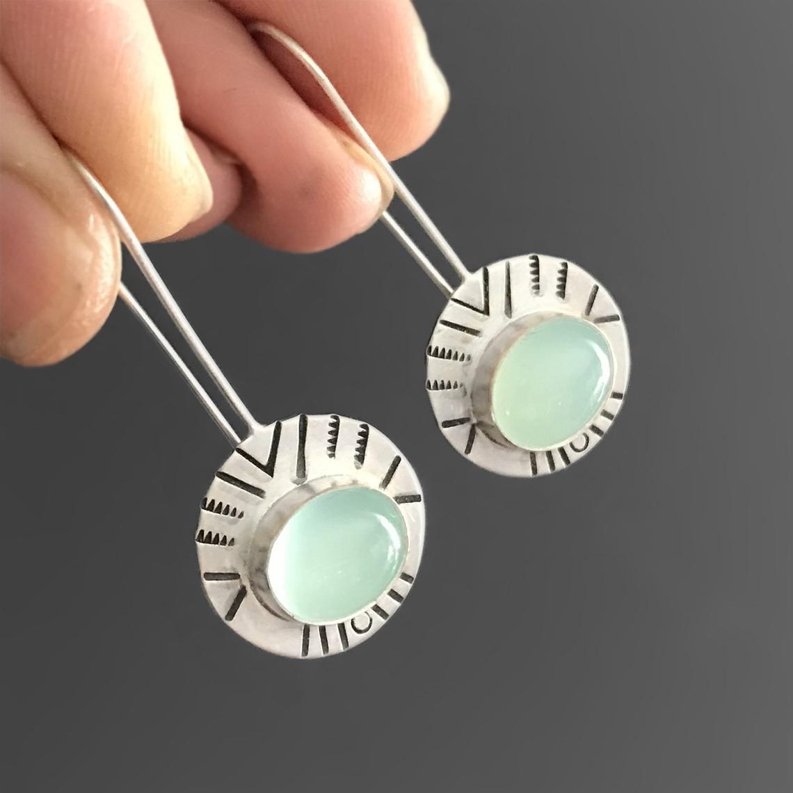 Water Green Chalcedony Earrings For Women
