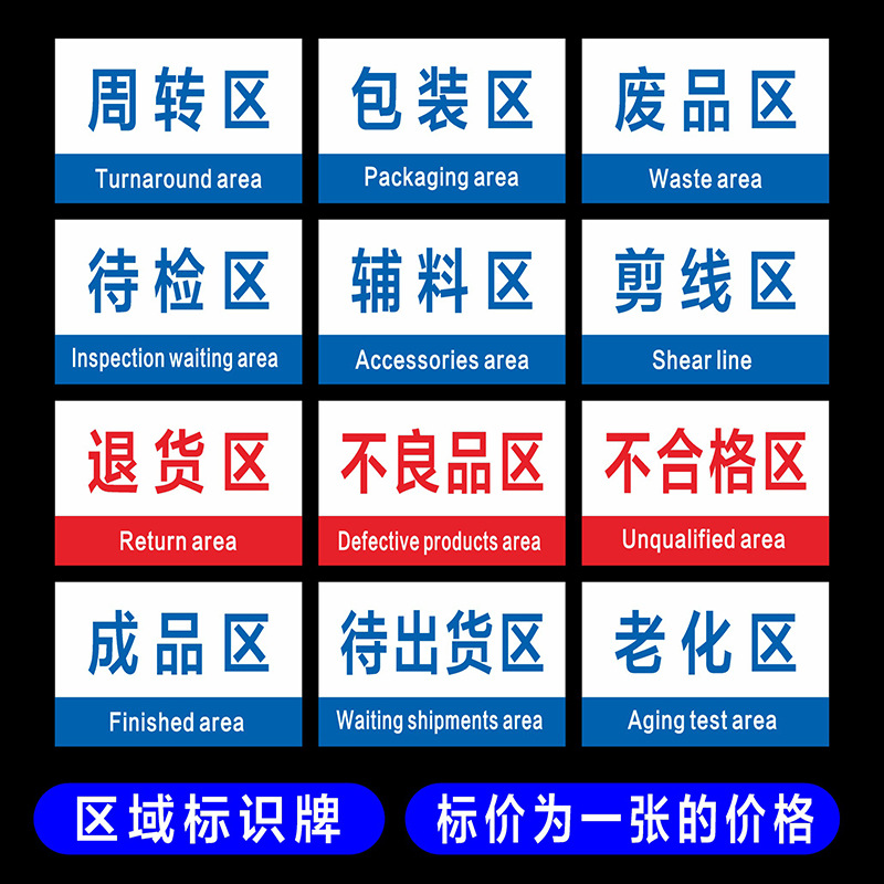 企业办公科室牌工厂车间仓库区域标识分区牌提示牌产品分类牌