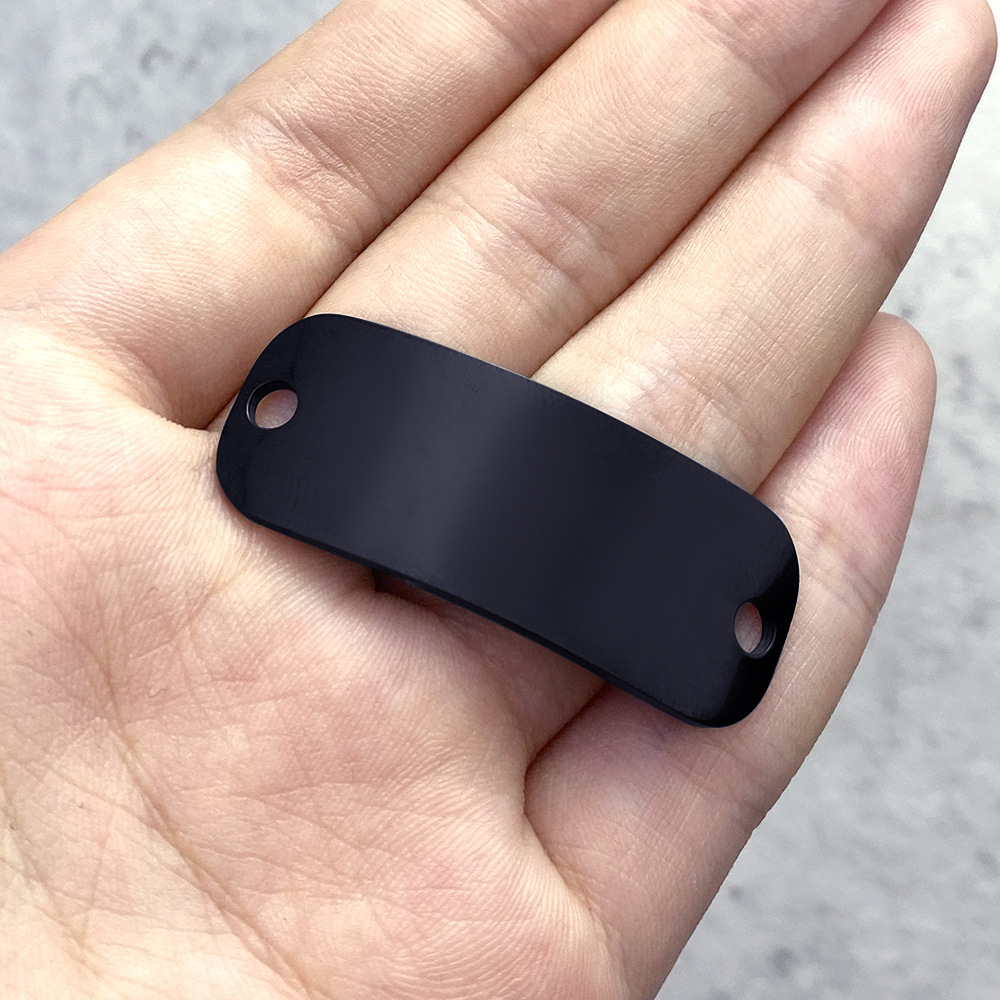 欧美跨境diy饰品双孔弯片不锈钢精抛光手链挂件钢色黑色16*42mm