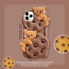 Cute Cartoon Bear Cookie Case for iPhone 15 Apple 12 Suitable for 13/14 PRO MAX Phones XR Shockproof Cover